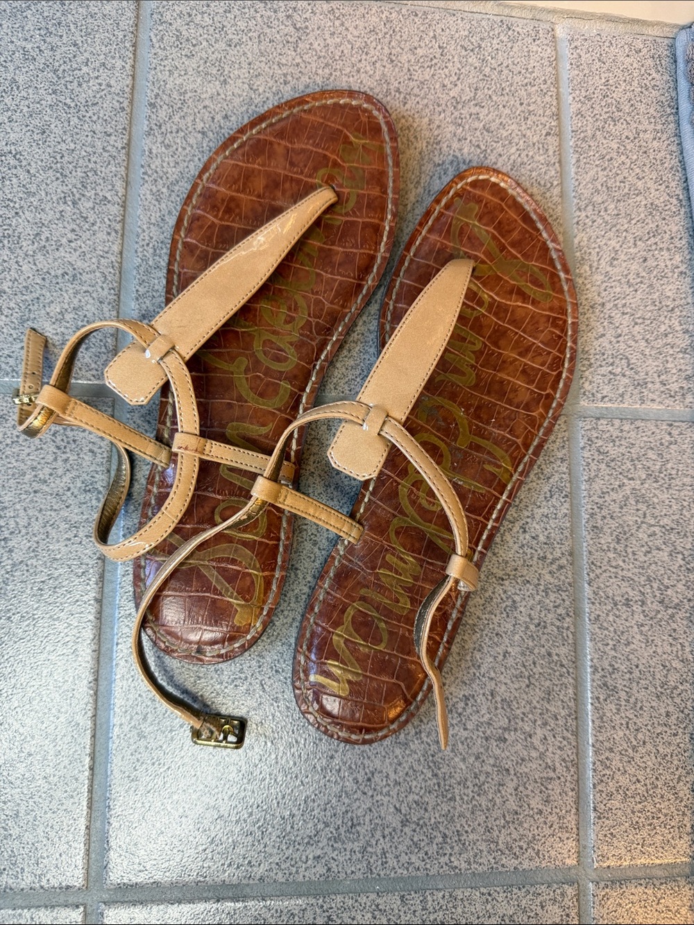 Sam Edelman Gigi Thing Sandals in Almond Patent Women’s Size 8